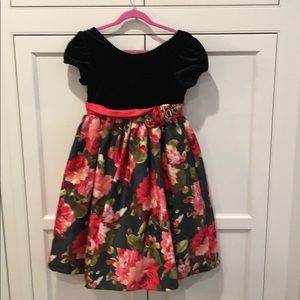 Velvet and faux silk floral dress